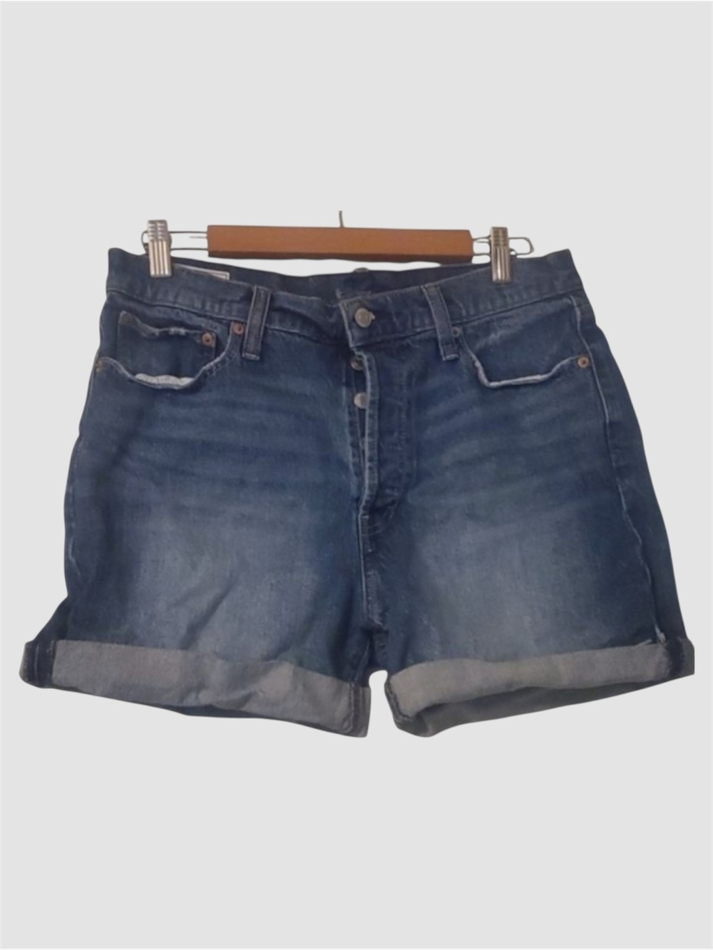 Gap Shorts Womens Size 12 Denim Blue Cheeky Midi Short High Rise Button Fly